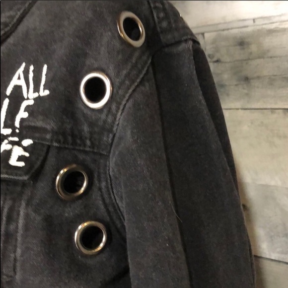 Black Denim Jacket with Peace Sign - Picture 4 of 5